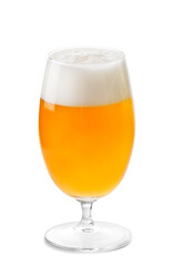 Glass of light beer with foam isolated on white background