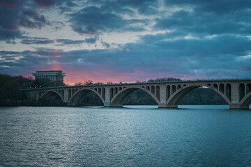 View of the Francis Scott Key Memorial Bridge.and the Potomac River from Georgetown Waterfront Park, Washington, District of Columbia