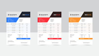 Modern and creative invoice layout | Four color variation invoice design bundle for your company