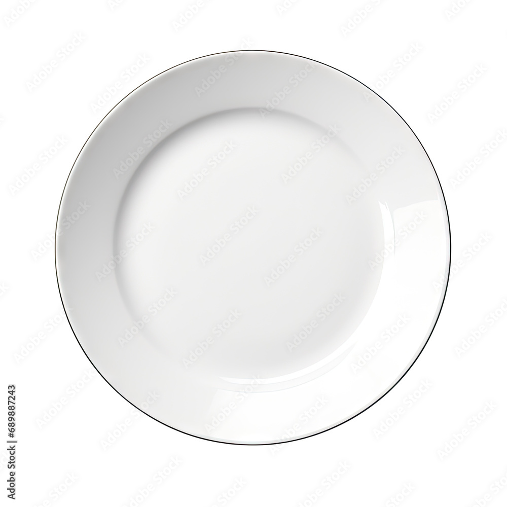 Poster view of empty plate from above on transparent background.
