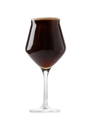 Glass of dark beer with foam isolated on white background
