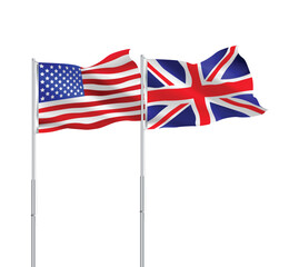 American and British flags together.USA,Uk flags on pole