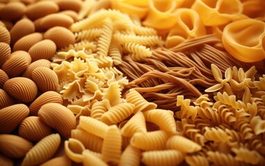 Different types of dried pasta macro. Natural dietary product. Healthy eating