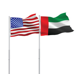 American and UAE flags together.USA,UAE flags on pole