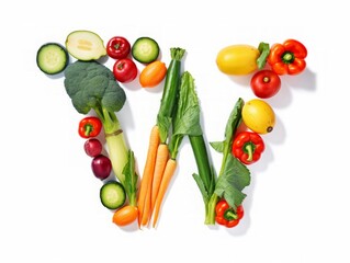 The Letter W Crafted from an Array of Fresh Vegetables, Showcasing Vibrant Nutrition and Wholesome Dietary Diversity