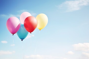Five balloons of different colors in the sky