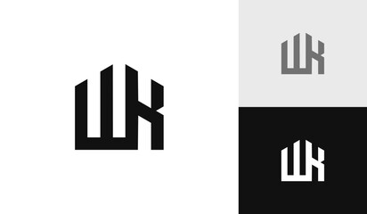 Letter WK initial with house shape logo design - obrazy, fototapety, plakaty