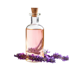 Obraz na płótnie Canvas Lavender oil and flowers isolated on transparent background.