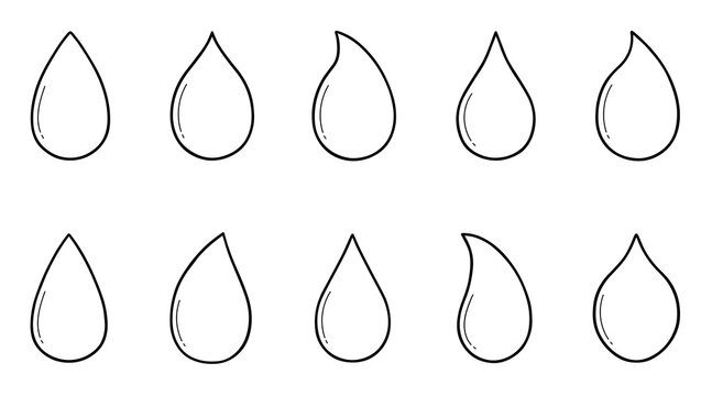 Water drops doodle set.  Raindrops in sketch style. Hand drawn vector illustration isolated on white background