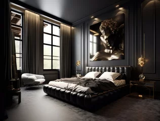 Fototapeten  Bedroom design ideas, Modern and creative design ideas extraordinary and stylish minimalist bedroom. black modern. luxurious, oppulent, modern, luxe modern-baroque, © Alla