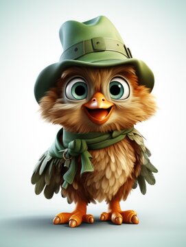 A cartoon owl wearing a hat and scarf