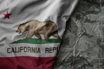 Fotobehang waving flag of california state on the old khaki texture background. military concept. © luzitanija