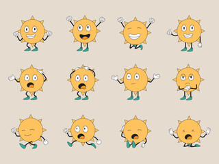 vintage sun character, mascot vector illustration