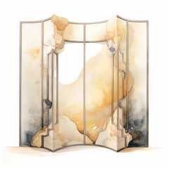 Watercolor a decorative room divider adding privacy and style, white background. AI generate