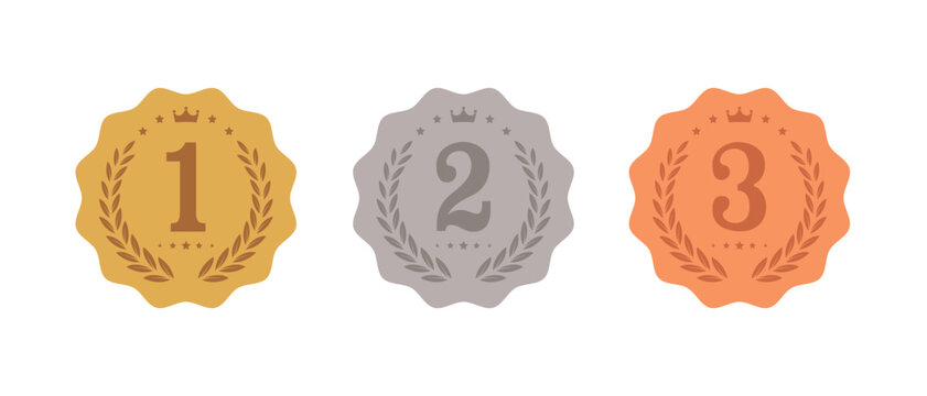 Gold, silver and bronze 1st, 2nd and 3rd medals set. Vector award icons