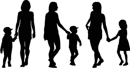 mother with child silhouettes - 689895040