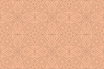 Abstract minimal geometric background with ornament, mandala. Vector illustration for your design. Trendy color of the year 2024, Peach fuzz color.