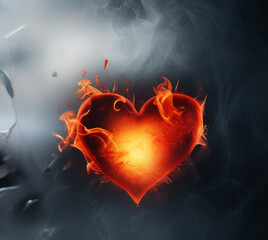 Heart made of flames on ice