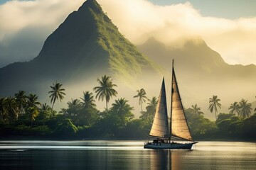 A sailboat in the middle of a body of water. Generative AI.