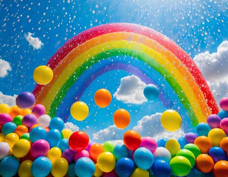 wallpaper conceptual de la infancia y la felicidad de los niños jugando al aire libre, celebración de cumpleaños con globos y pelotas de goma 