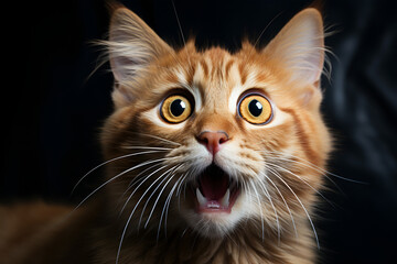 funny Close-up Portrait of a Maine Coon cat with its mouth open in front of a black background. ai generated