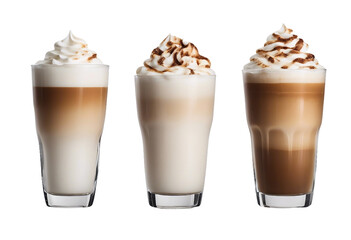 Three different latte macchiato isolated on transparent background - Powered by Adobe