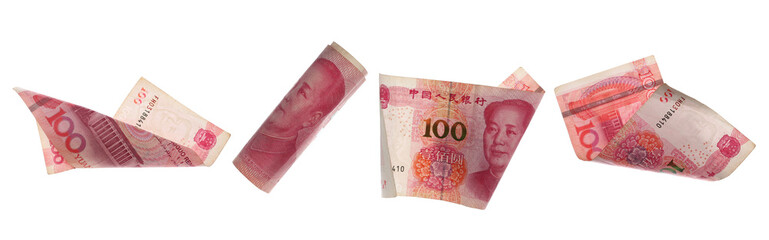 Set hundred yuan bill fly, Chinese renminbi money, rmb isolated on white, clipping path