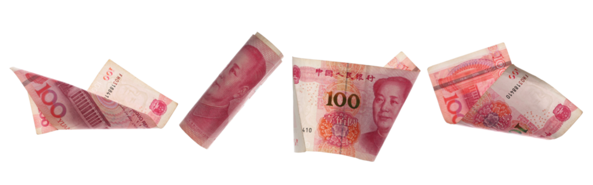 Set hundred yuan bill fly, Chinese renminbi money, rmb isolated on white, clipping path