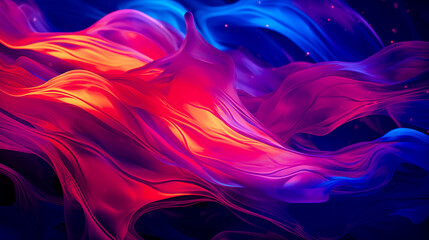 Abstract fluid iridescent holographic neon curved wave in motion colorful background 3d render. Gradient design element for backgrounds, banners. Wavy pink, purple, blue, orange, yellow wallpaper