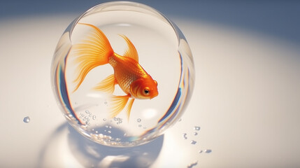 Goldfish fishbowl. Goldfish floating in glass sphere and on a white background. generative ai