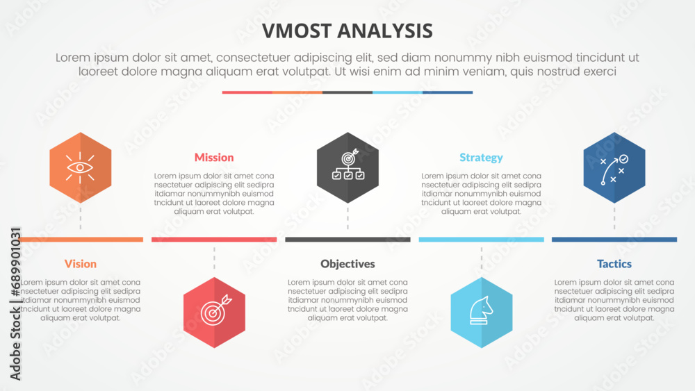 Poster vmost analysis template infographic concept for slide presentation with hexagon or hexagonal shape t