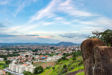 Panoramic aerial view of the city of Bragança Paulista with grass and stone in the landscape, São Paulo, Brazil