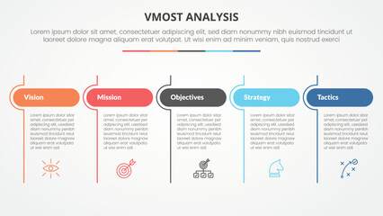 vmost analysis template infographic concept for slide presentation with table round header and line divider with 5 point list with flat style - obrazy, fototapety, plakaty