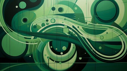 A canvas of the future: Green circles and swirl lines. Technology's geometric patterns emerge.