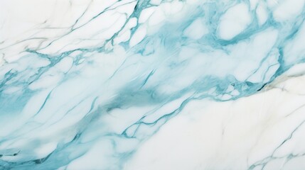 A close-up shot of a pristine white marble background with intricate turquoise veins, glistening in the soft ambient light.