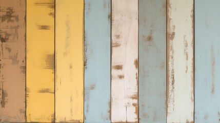 A nostalgic backdrop of an aged wooden wall, with a color palette reminiscent of vintage times: pale blue and antique yellow.