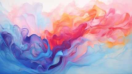 Captivating swirls of multicolor fluid paint create an enchanting abstract background that's both dynamic and soothing. The interplay of vibrant hues forms a mesmerizing visual symphony.