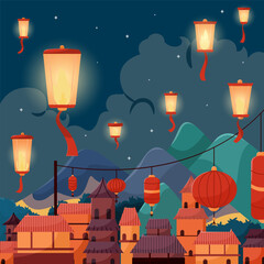 Chinese Lantern in The Night Sky