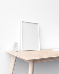 Blank frame template on wooden table