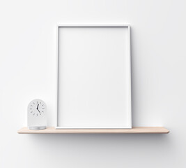 Blank frame template on wooden shelves