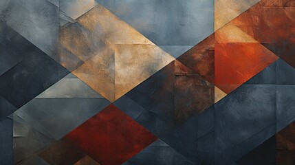 An abstract backdrop gracefully transitioning from black to dark blue, gray, copper, and red. Geometric designs and textured layers.