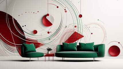 world of opulence through a captivating circular abstract pattern where rich greens, whites, and dark reds intertwine. 