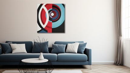 a realm of elegance and sophistication with a circular abstract pattern that fuses dark reds and cool blues. 
