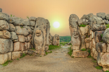 Corum Hattusas Hittite Empire capital gates with sunset light and clouds