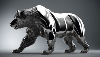 Metal Majesty: Grizzly Bear Figurine, a Stunning Crafted Wildlife Sculpture