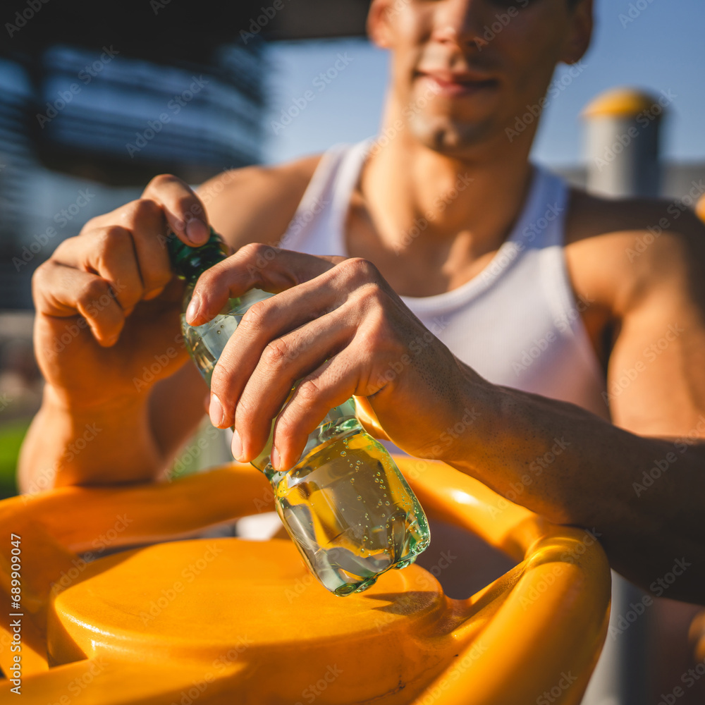 Canvas Prints man young male athlete hold bottle of water drink training outdoor