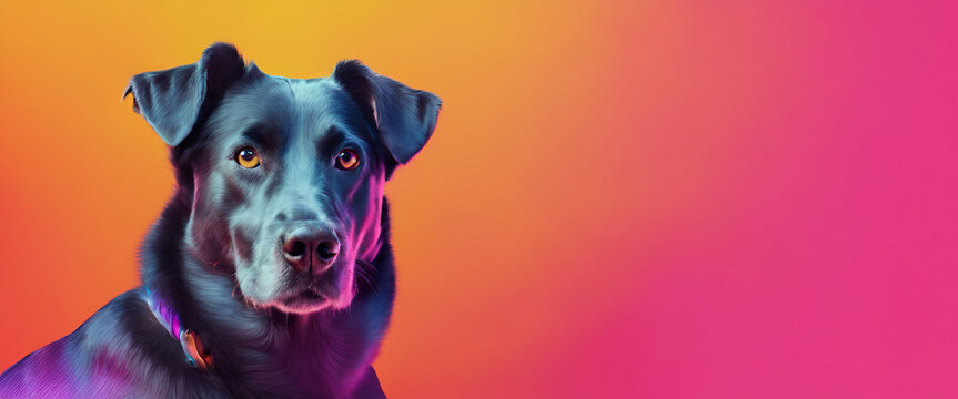 Confident Canine Charm: Vibrant Portrait of a Mix-Breed Dog on a Gradient Background