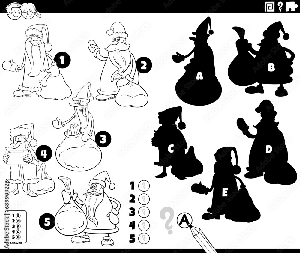 Canvas Prints shadows game with cartoon santa clauses coloring page