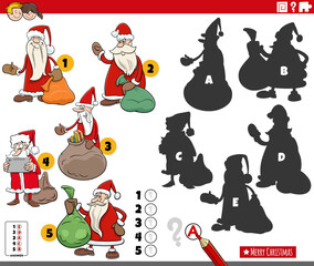 matching shadows game with cartoon Santa Clauses
