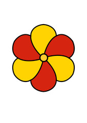 flower with three yellow and three red overlapping petals, abstract, modern design, interesting, colorful graphic,